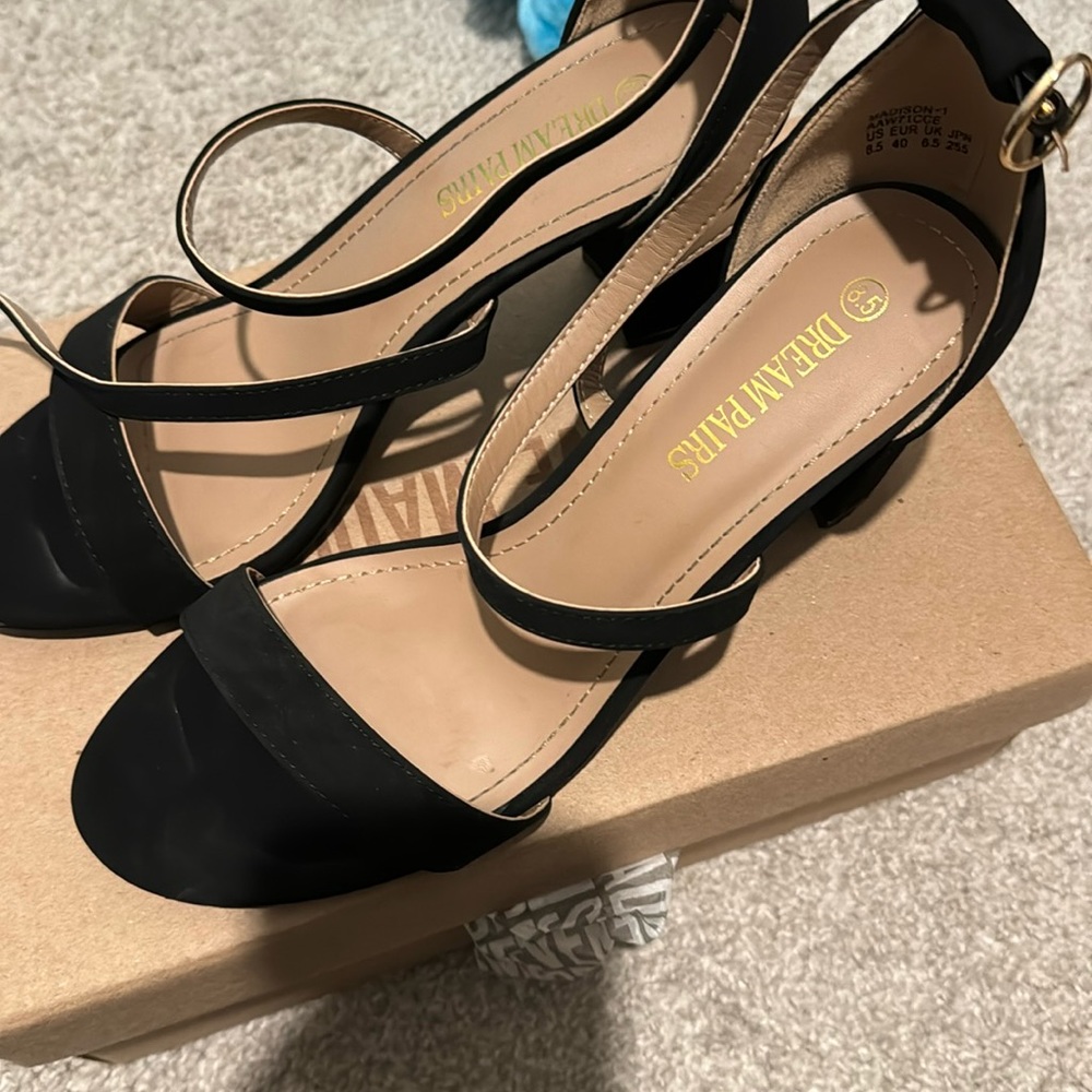 Scrappy black block heel sandals